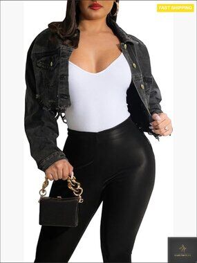 Ripped Denim Jacket Cropped Frayed Vintage Casual Chic Y2K Street Style